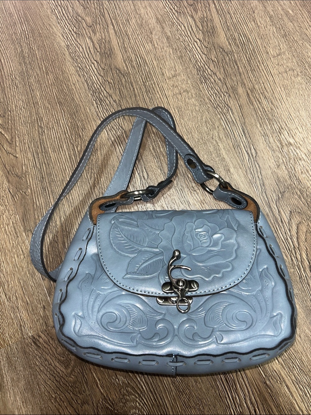 Patricia NashWomen's Embossed Floral Leather Crossbody Bag - Dusty Blue